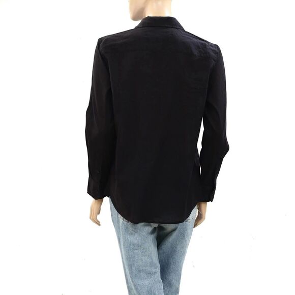 Nili Lotan Nathael Shirt Tunic Top Buttondown Ruffle Cotton Black XS NEW 283748 - Picture 8 of 8